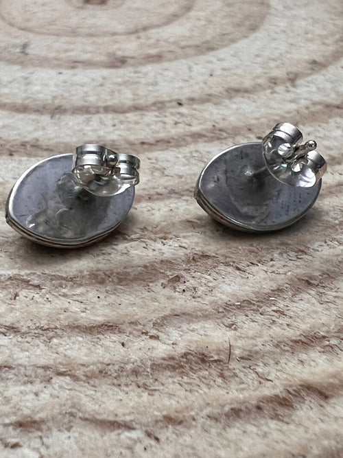 Small Turquoise Post Earrings with Turquoise - Cowhide and Conchos