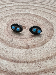 Small Turquoise Post Earrings with Turquoise - Cowhide and Conchos