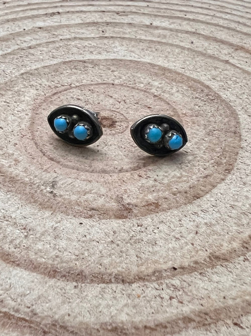 Small Turquoise Post Earrings with Turquoise - Cowhide and Conchos
