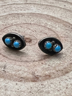 Small Turquoise Post Earrings with Turquoise - Cowhide and Conchos