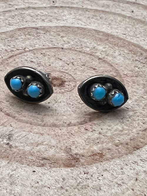 Small Turquoise Post Earrings with Turquoise - Cowhide and Conchos