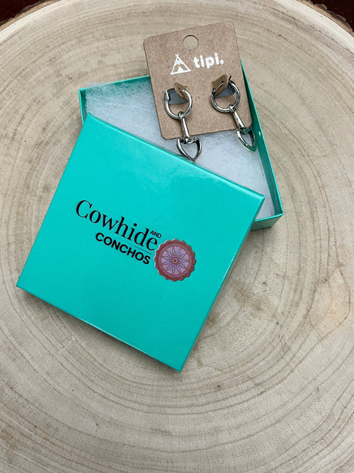 Snaffle Bit Dangle Hoop Earrings - Cowhide and Conchos