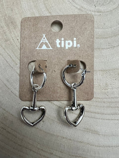 Snaffle Bit Dangle Hoop Earrings - Cowhide and Conchos