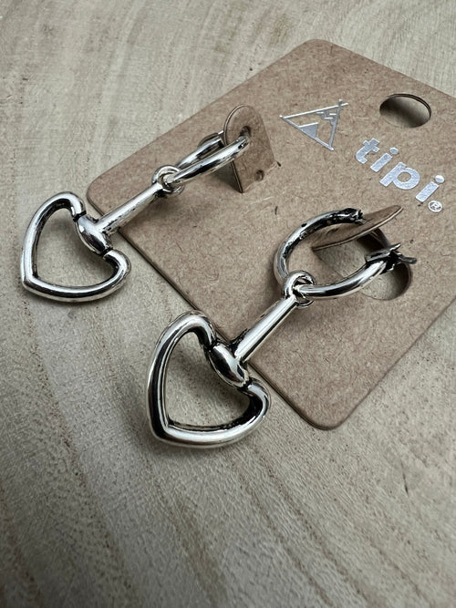 Snaffle Bit Dangle Hoop Earrings - Cowhide and Conchos