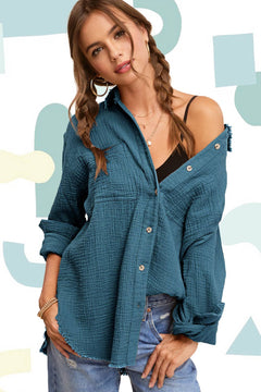 Soft Washed Crinkled Button - Down Shirts - Cowhide and Conchos