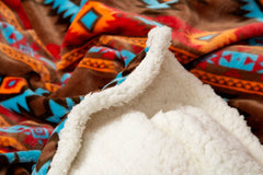 Southwest Horizon Sherpa Fleece Throw Blanket - Cowhide and Conchos