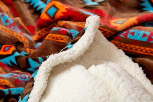 Southwest Horizon Sherpa Fleece Throw Blanket - Cowhide and Conchos