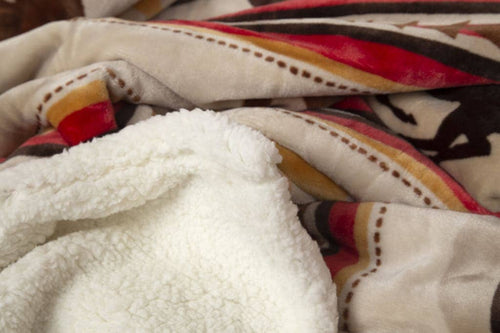 Southwest Running Horse Country Plush Fur Sherpa Fleece Throw Blanket - Cowhide and Conchos