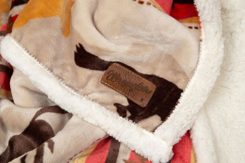 Southwest Running Horse Country Plush Fur Sherpa Fleece Throw Blanket - Cowhide and Conchos