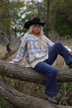 Southwestern Knit Sweater - Cowhide and Conchos
