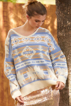 Southwestern Knit Sweater - Cowhide and Conchos