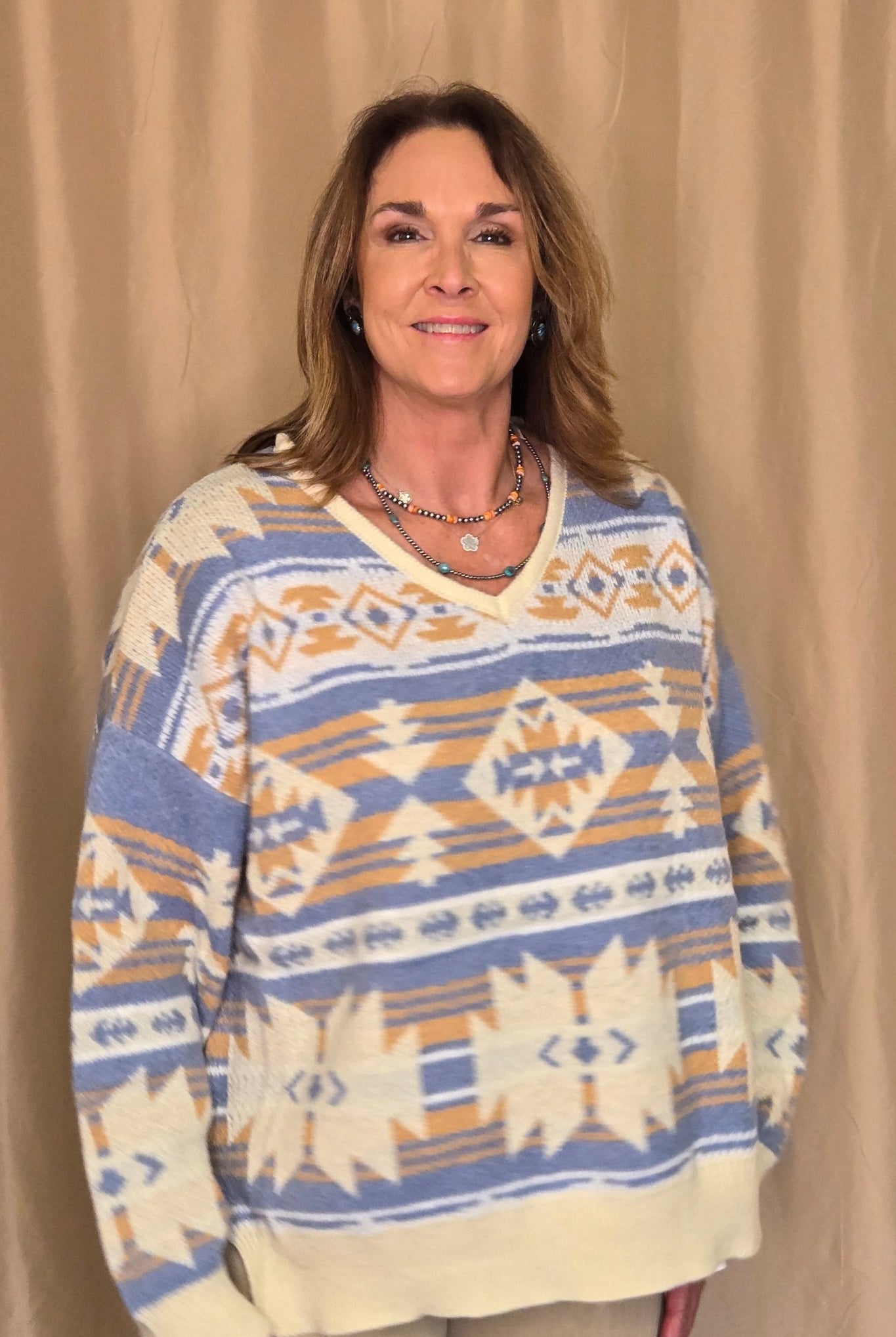 Southwestern Knit Sweater - Cowhide and Conchos
