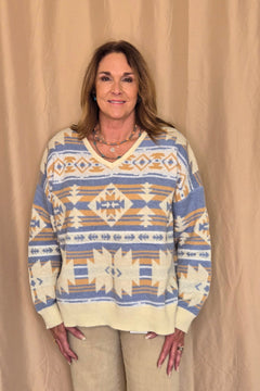 Southwestern Knit Sweater - Cowhide and Conchos