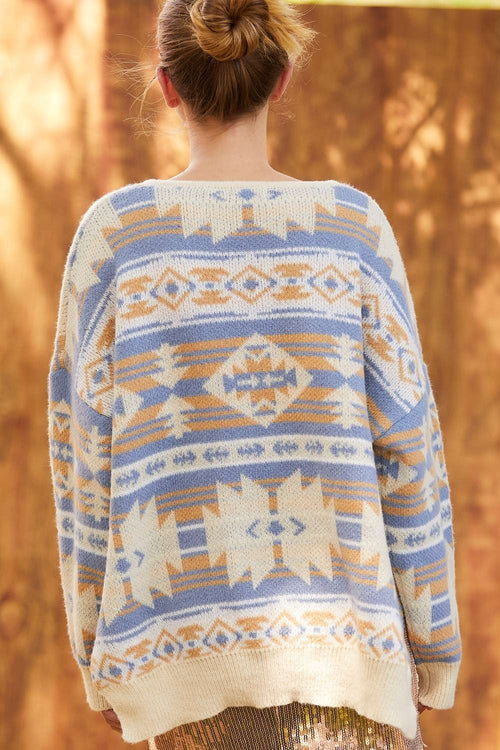 Southwestern Knit Sweater - Cowhide and Conchos
