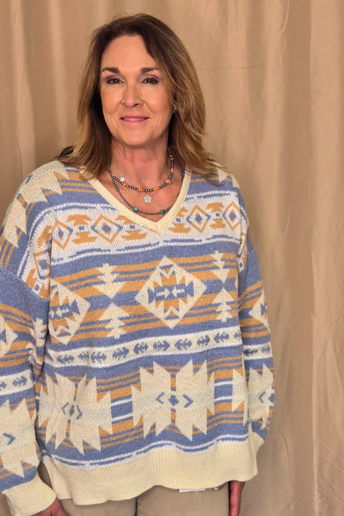 Southwestern Knit Sweater - Cowhide and Conchos