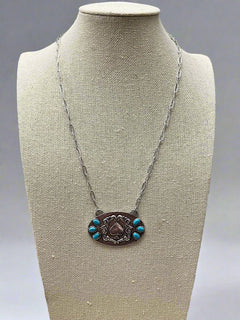 Spade and Faux Turquoise - 18 inch necklace - Cowhide and Conchos
