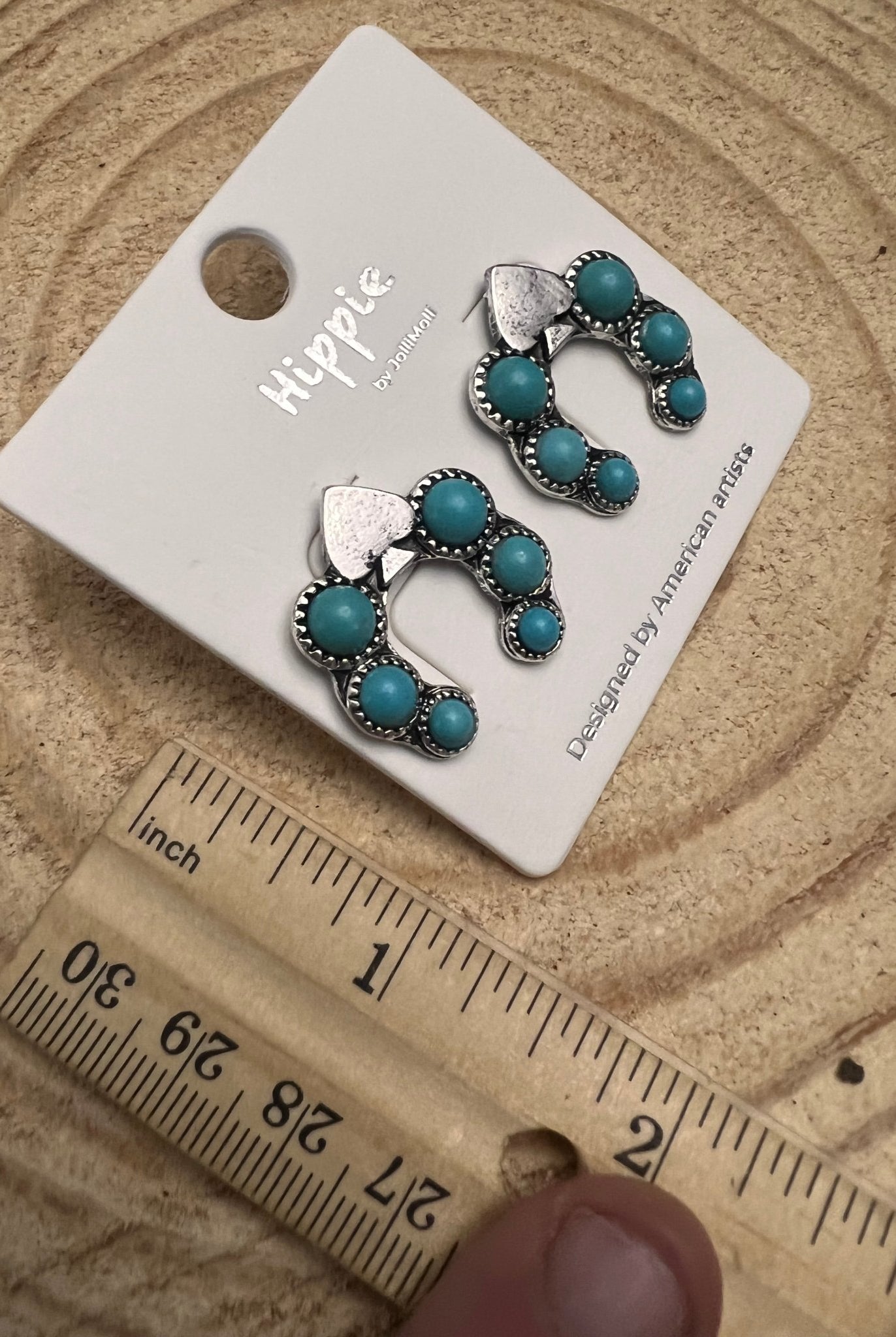 Spade and Faux Turquoise Squash Blossom Earrings - 1 inch drop - Cowhide and Conchos
