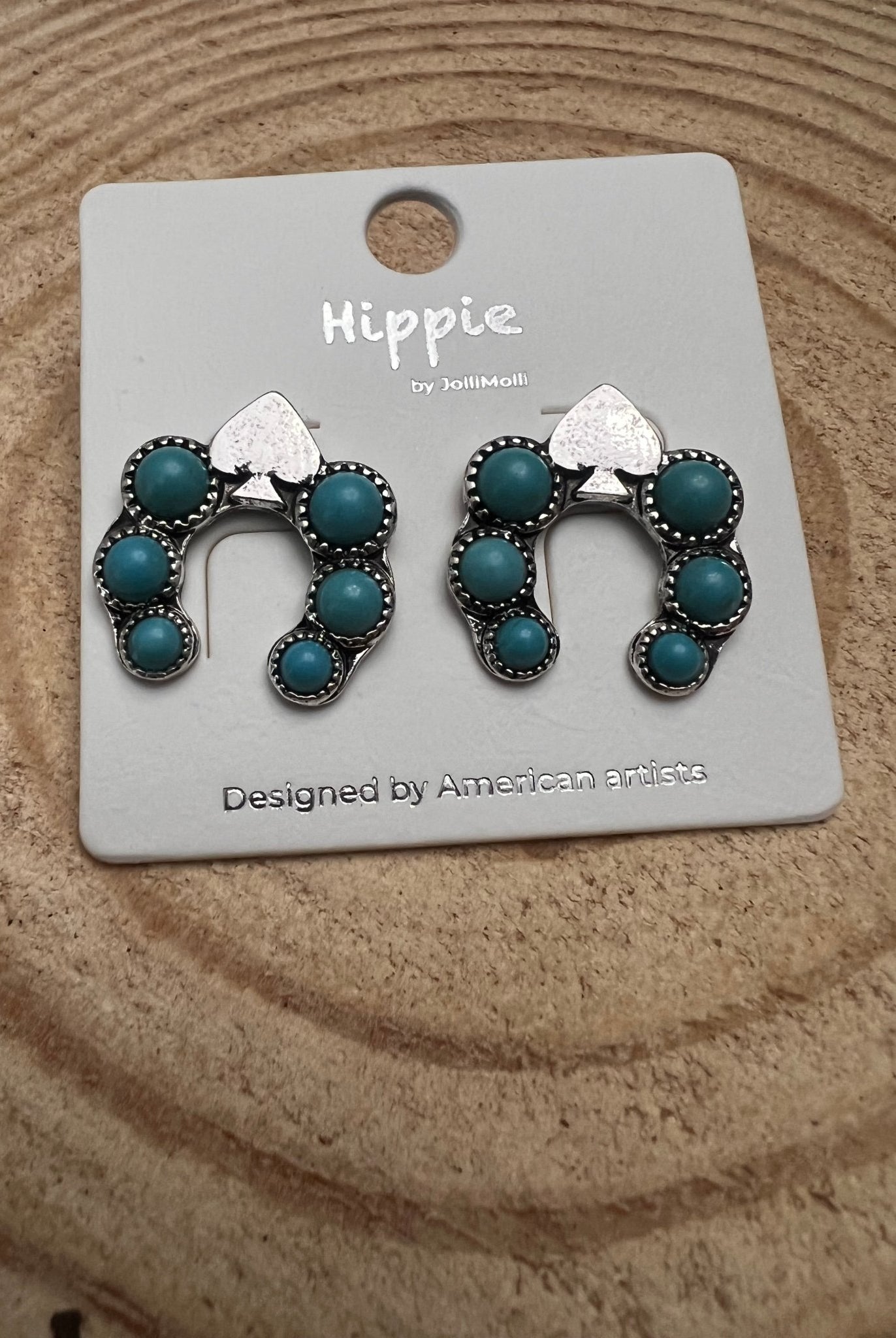 Spade and Faux Turquoise Squash Blossom Earrings - 1 inch drop - Cowhide and Conchos