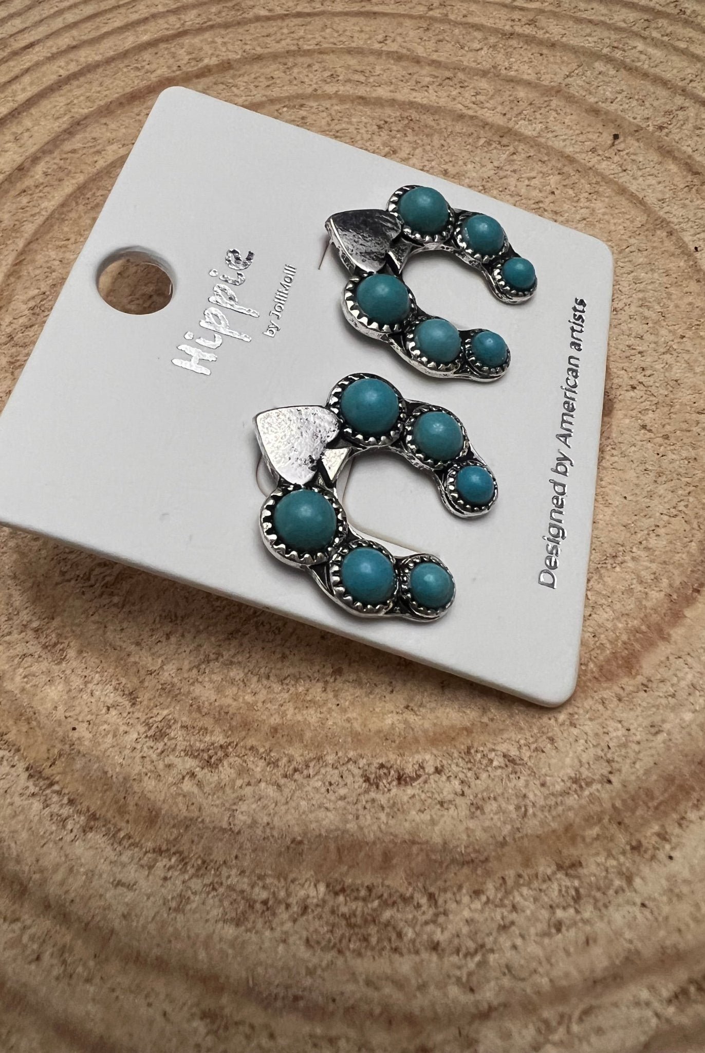 Spade and Faux Turquoise Squash Blossom Earrings - 1 inch drop - Cowhide and Conchos