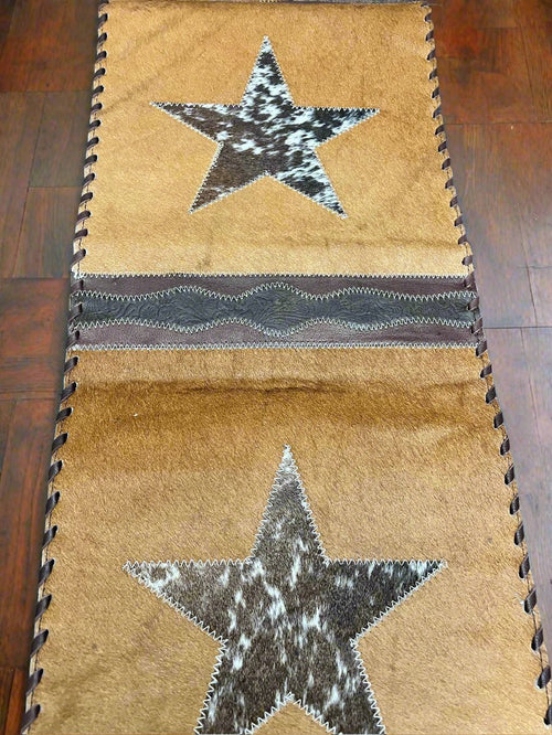 Star Cowhide Table Runner with Fringe - Cowhide and Conchos