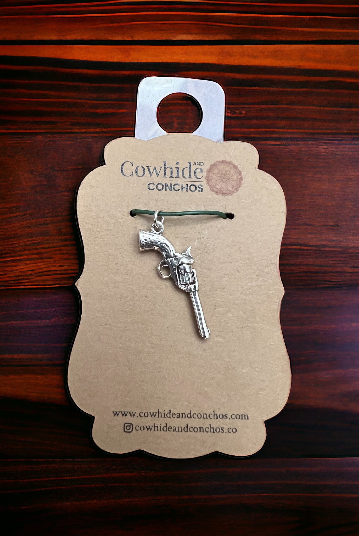 Sterling 3D pistol charm/pendant - Cowhide and Conchos