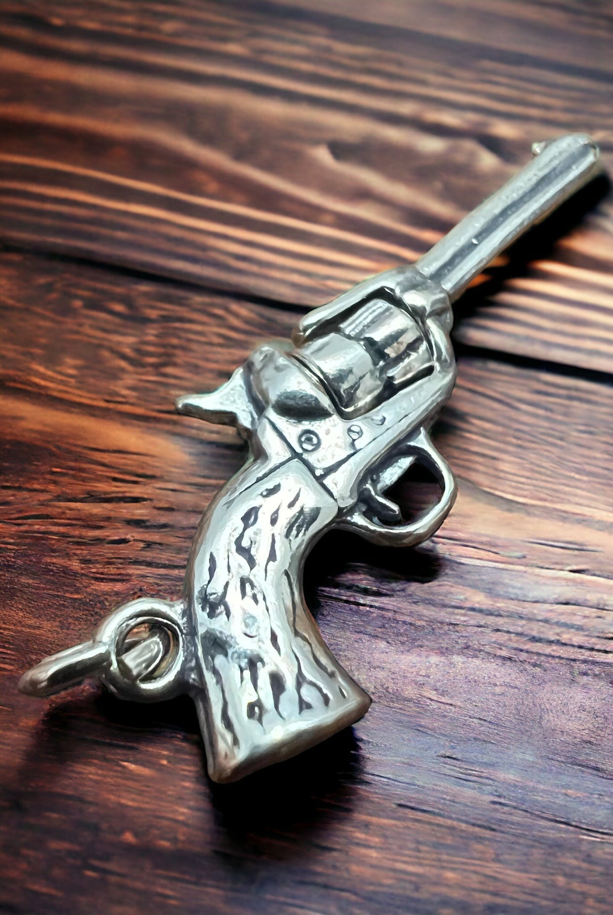 Sterling 3D pistol charm/pendant - Cowhide and Conchos