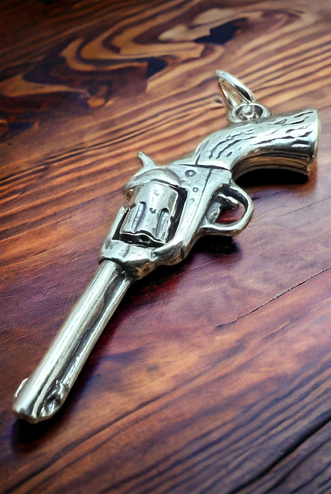 Sterling 3D pistol charm/pendant - Cowhide and Conchos