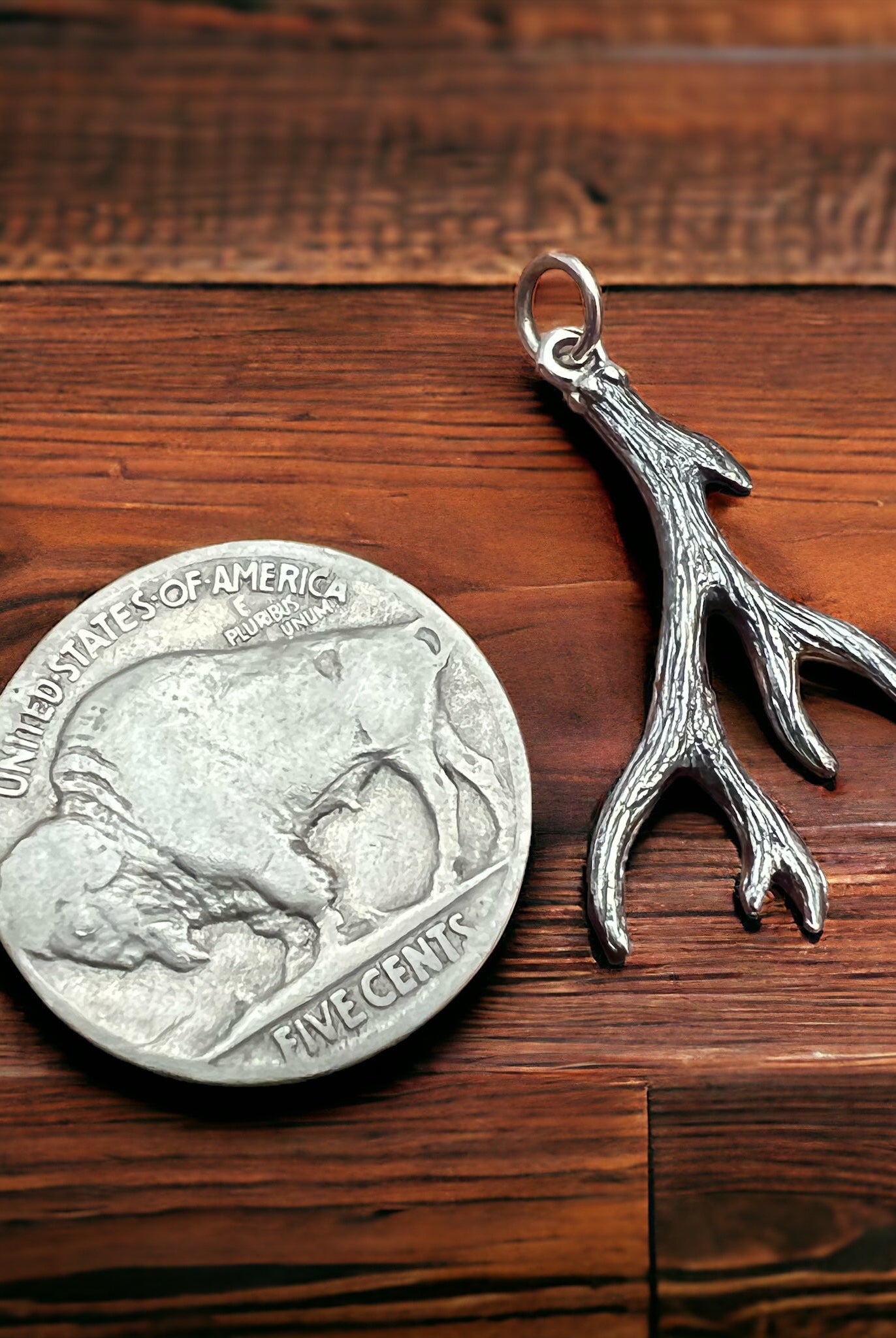 Sterling Antler charm/pendant - Cowhide and Conchos