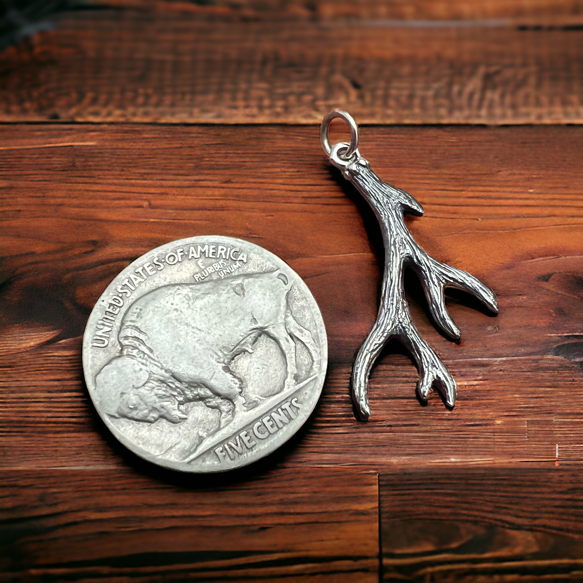 Sterling Antler charm/pendant - Cowhide and Conchos