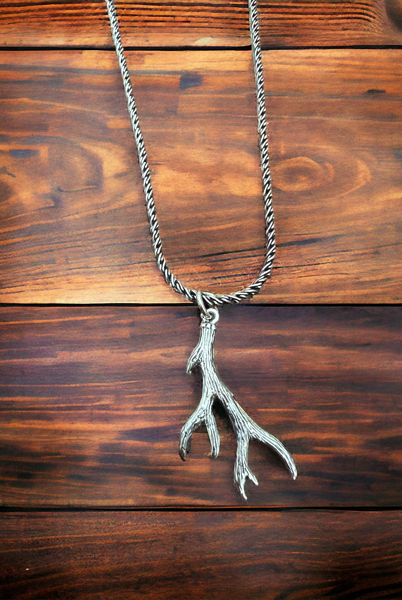 Sterling Antler charm/pendant - Cowhide and Conchos