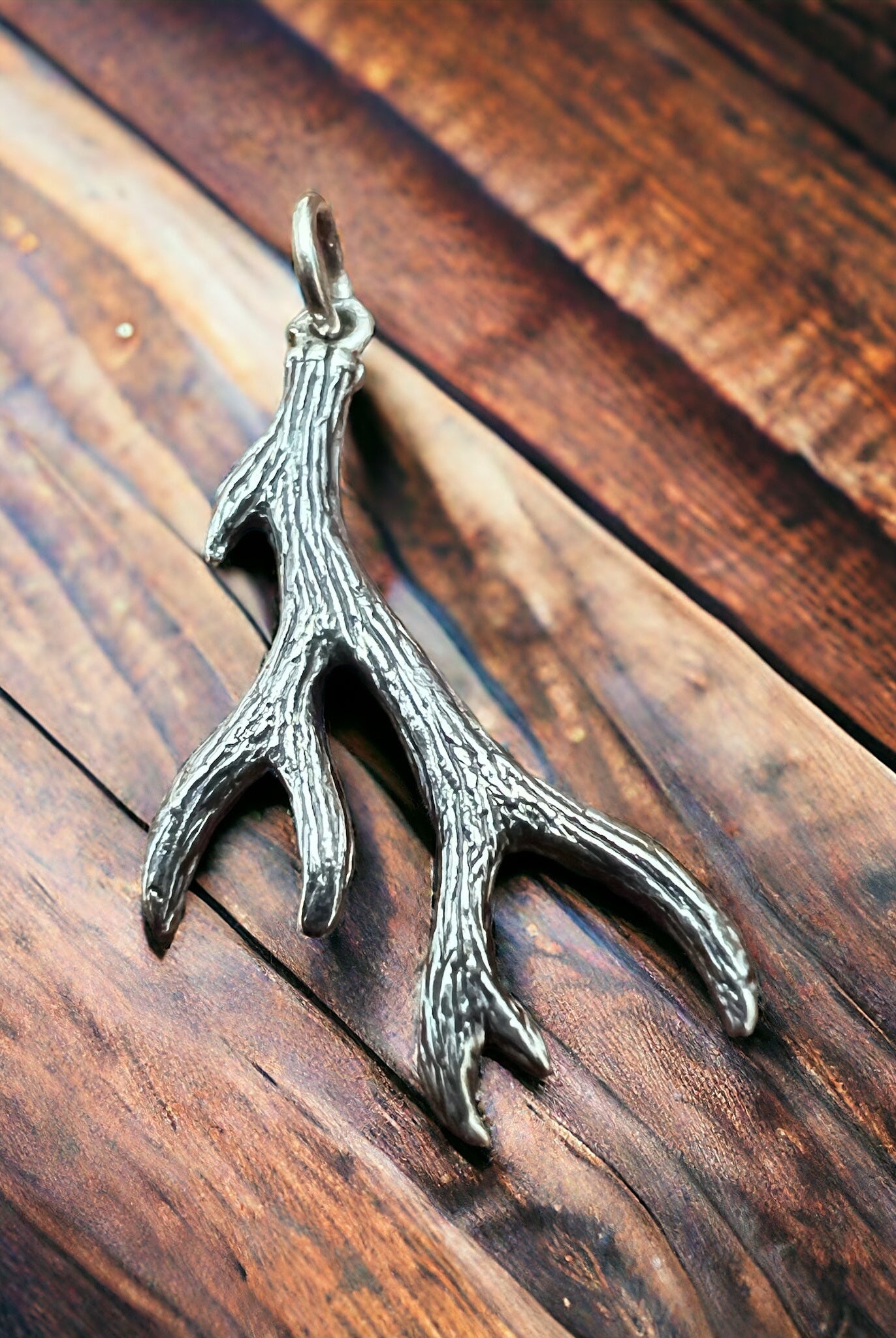 Sterling Antler charm/pendant - Cowhide and Conchos