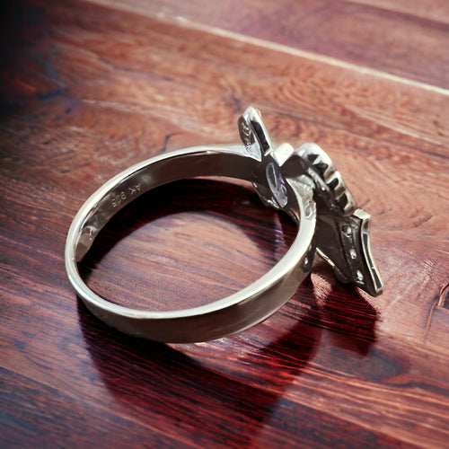 Sterling Butterfly Ring with Opalite inlay and CZ - Size 10 - Cowhide and Conchos