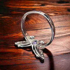 Sterling Butterfly Ring with Opalite inlay and CZ - Size 10 - Cowhide and Conchos