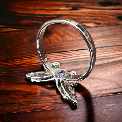 Sterling Butterfly Ring with Opalite inlay and CZ - Size 10 - Cowhide and Conchos