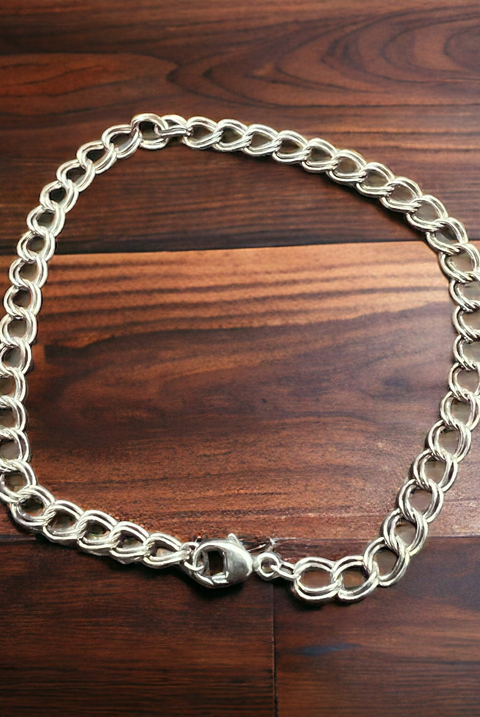 Sterling Charm Bracelet - 4.2 mm width - 7 inch length - Cowhide and Conchos