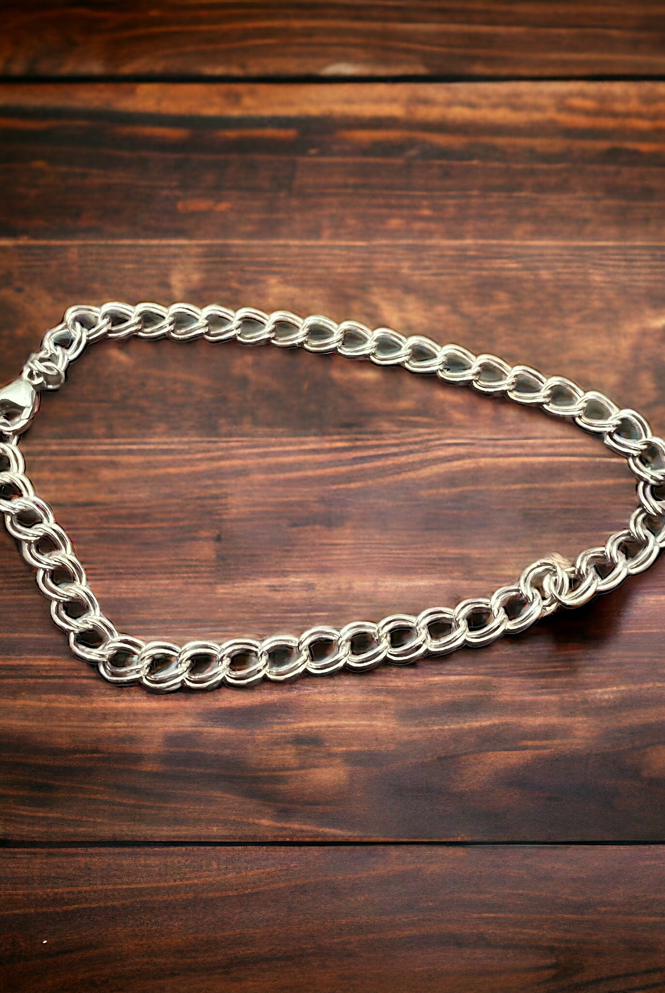 Sterling Charm Bracelet - 4.2 mm width - 7 inch length - Cowhide and Conchos