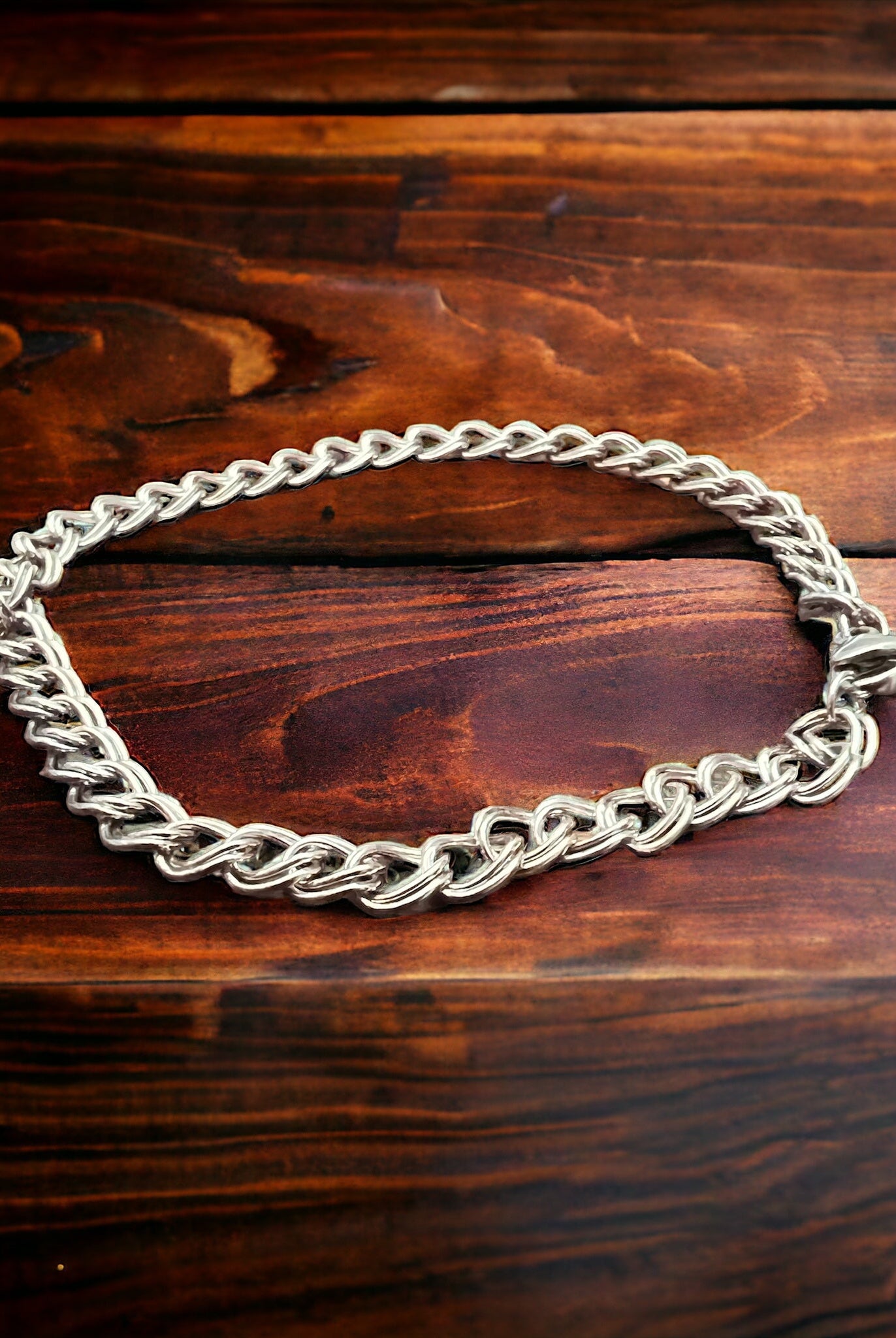 Sterling Charm Bracelet - 4.2 mm width - 7 inch length - Cowhide and Conchos