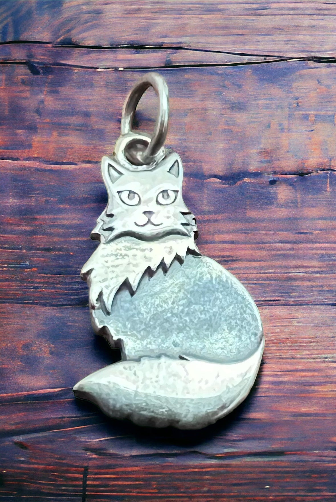 Sterling Fluffy cat pendant charm/pendant - Cowhide and Conchos