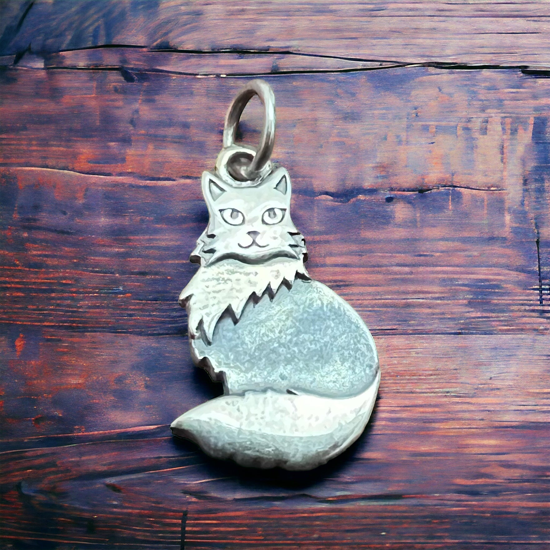 Sterling Fluffy cat pendant charm/pendant - Cowhide and Conchos