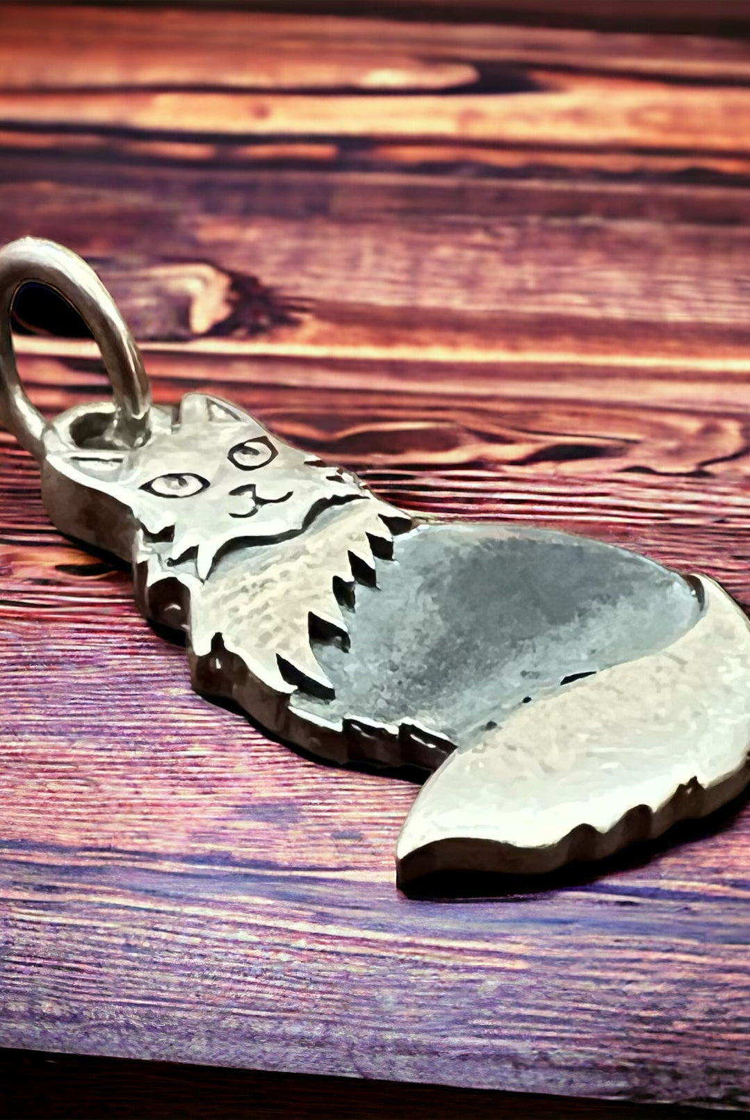 Sterling Fluffy cat pendant charm/pendant - Cowhide and Conchos