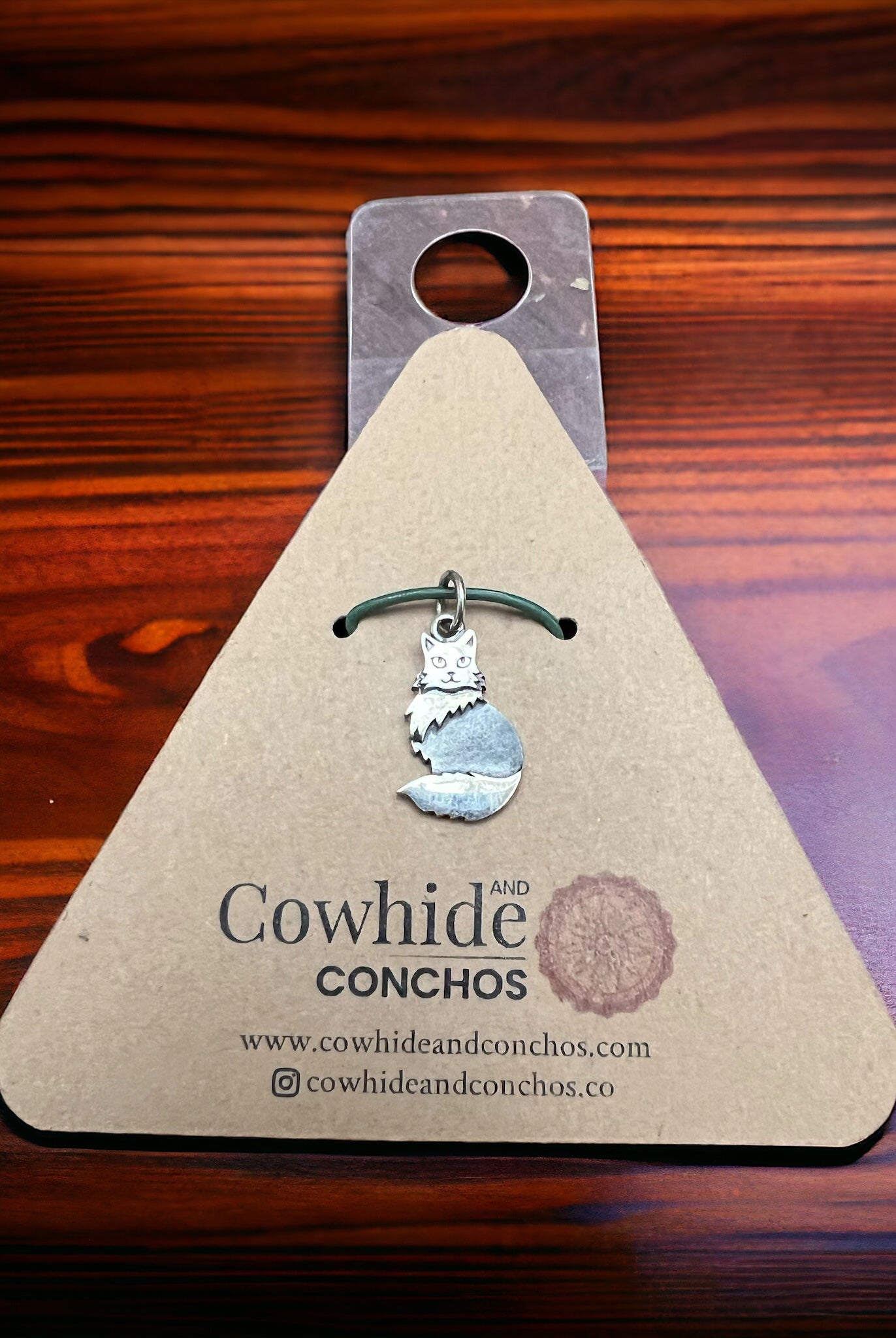 Sterling Fluffy cat pendant charm/pendant - Cowhide and Conchos