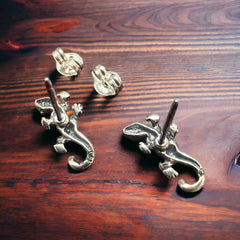 Sterling Gecko Post Earrings - Cowhide and Conchos