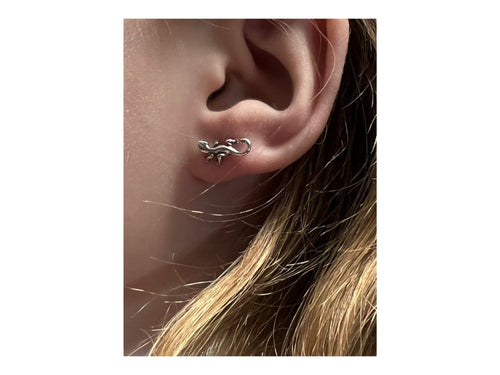 Sterling Gecko Post Earrings - Cowhide and Conchos