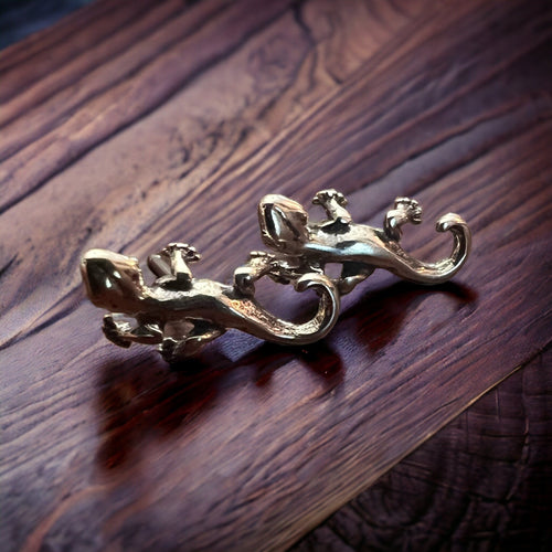 Sterling Gecko Post Earrings - Cowhide and Conchos