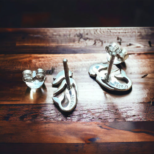 Sterling Mermaid post earrings - Cowhide and Conchos