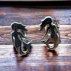 Sterling Mermaid post earrings - Cowhide and Conchos