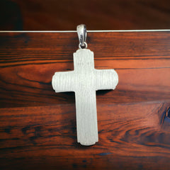 Sterling Silver Cross Pendant with Chain Inlay - Cowhide and Conchos