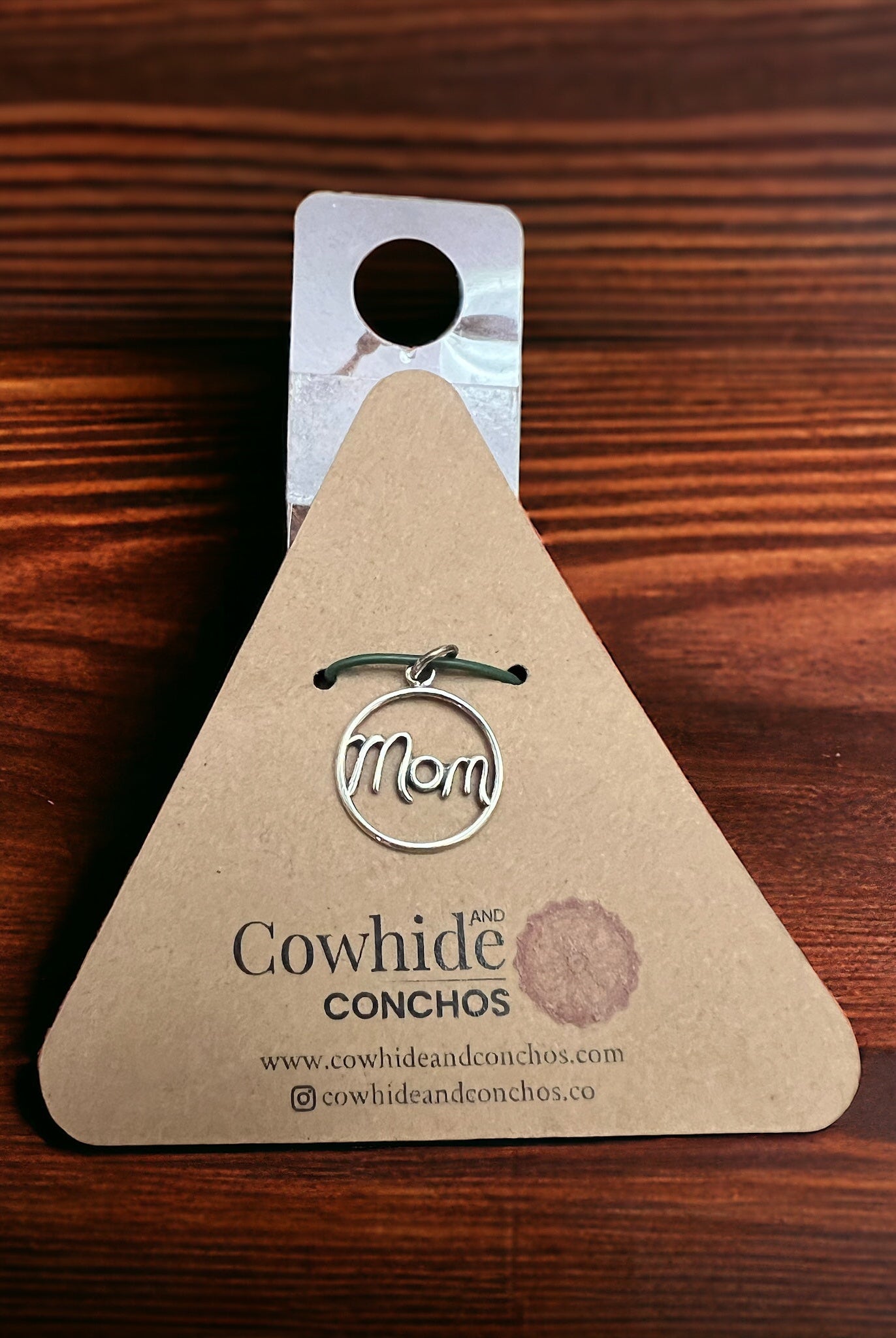 Sterling Silver Mom pendant/charm - Cowhide and Conchos