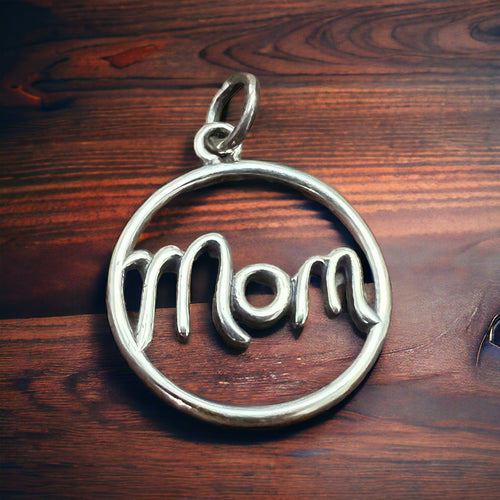Sterling Silver Mom pendant/charm - Cowhide and Conchos
