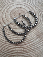 Sterling Silver Pearl Bracelet – Available in All Sizes (3, 4, 5 or 6 mm) - Cowhide and Conchos